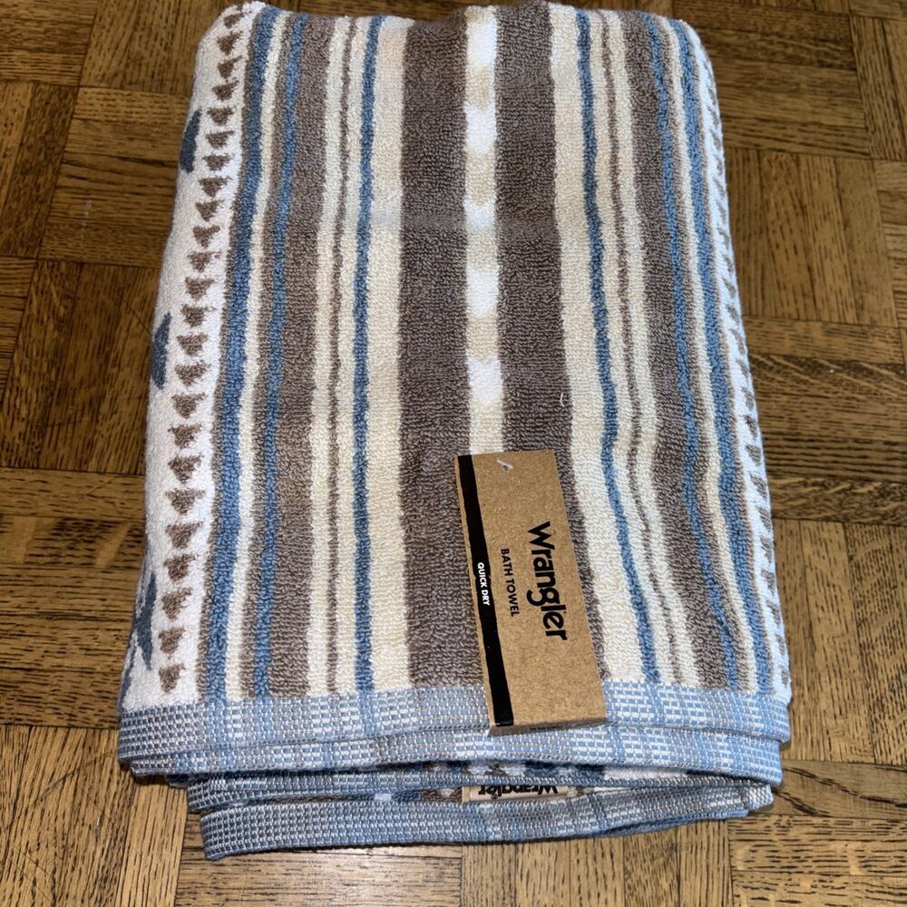 Wrangler Cowboy Westmont Blue Aztec Cowboy Western Set of 2 Bath Towels NEW - Picture 2 of 4